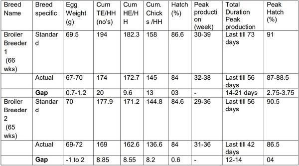 Different Broiler breeder specifications